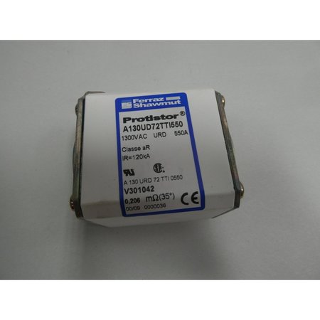 Ferraz Shawmut Fuse Link, Protistor Series, 550A, High Speed, 1300V AC, Bolted V301042